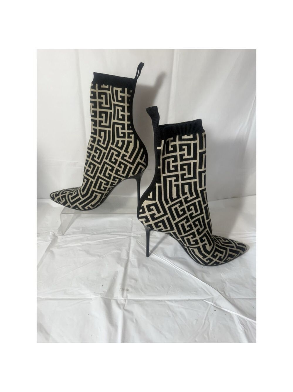 Balmain Skye Stretch Knit Ankle Boots EU 37 Monogram Pattern Made in Italy - Picture 10 of 16